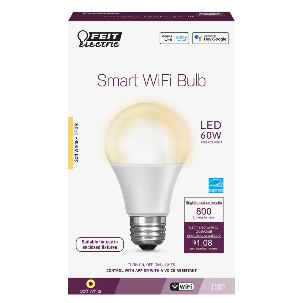 Soft White 60W LED A19 Smart WiFi Bulb OM60/9