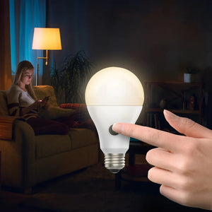 Person Pushing Button on Light Bulb