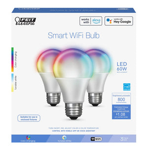 3-Pack 60W Color-Changing LED Smart WiFi Bulbs OM60RGBWCAAG3