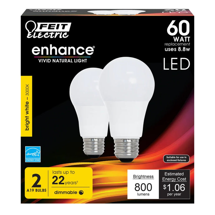 Bright White 2-Pack 60W Enhance LED Light Bulbs OM608