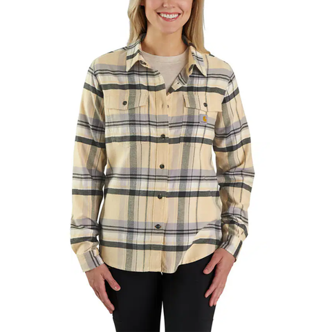 Oatmilk Women's Tencel Fiber Relaxed Fit Long-Sleeve Flannel Shirt 106447