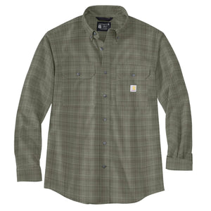 olive, Men's Big and Tall Loose Fit Midweight Chambray Long-Sleeve Plaid Shirt 106355