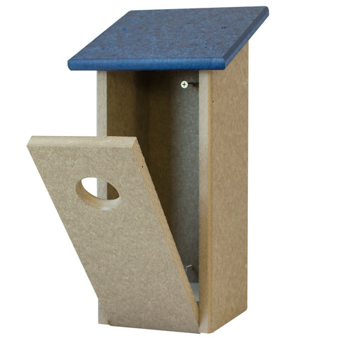 Front open, classic bluebird birdhouse.