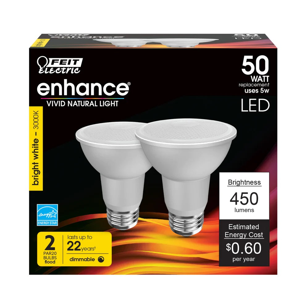 Bright White 2-Pack 50W PAR20 Enhance LED Light Bulbs PAR20DM