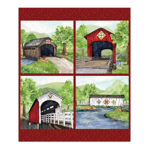 Covered Bridges in Spring Collection Cotton Fabric Pillow Panel PD15827