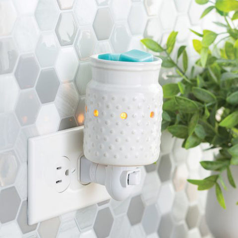 White Hobnail Pluggable Fragrance Warmer Horizontal Outlet