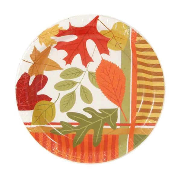 Thanksgiving Maple Leaves & Stripes Paper Plates PW7871