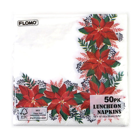 50-Count Poinsettia Border Luncheon Napkins PW9315