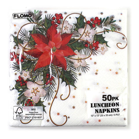 50-Count Poinsettia Holiday Luncheon Napkins PW9316
