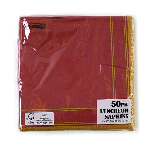 50-Count Red Gold Border Luncheon Napkins PW9323
