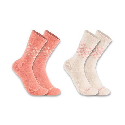 Peach Women's Midweight Synthetic Wool Blend Fairisle Crew Sock 2-Pack SC9642
