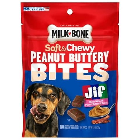 Peanut Buttery Bites Soft Dog Treats with Jif Peanut Butter & Real Bacon 4.5 oz Bag