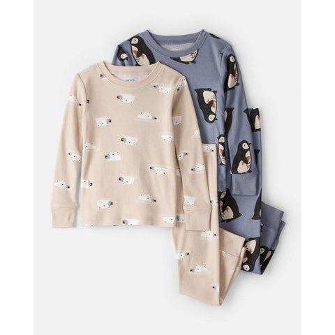 Baby Boys' Print 100% Cotton Long-Sleeve 4-Piece Pajamas