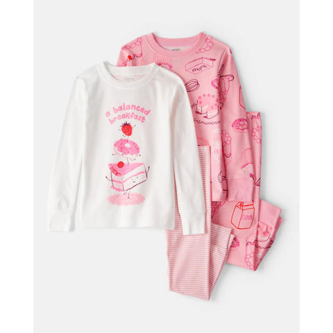 Toddler Girl 100% Cotton Snug Fit 4-Piece Pajamas 2U026