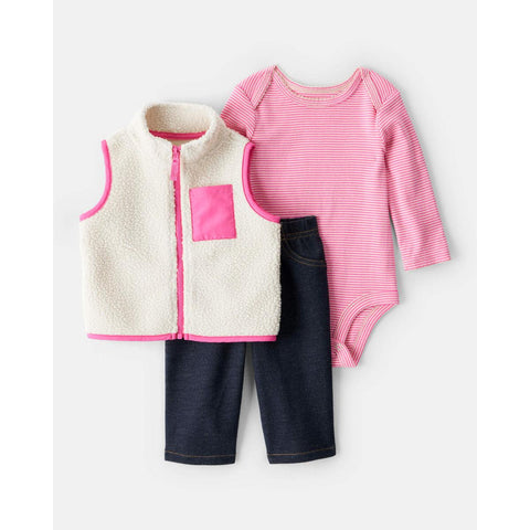 Baby Girls' 3-Piece Fleece Vest Outfit Set