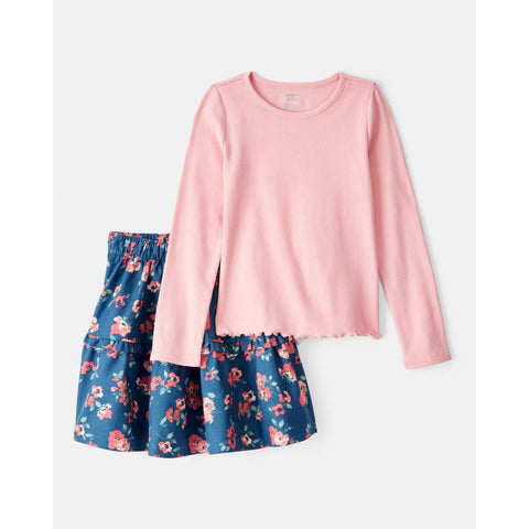 Girls 2-Piece Floral Print Long-Sleeve Top & Skirt Set 3T689610