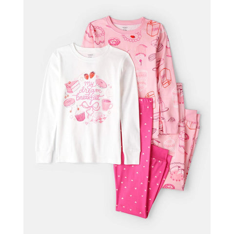 Girls Cotton Snug Fit 4-Piece Pajamas 3U026