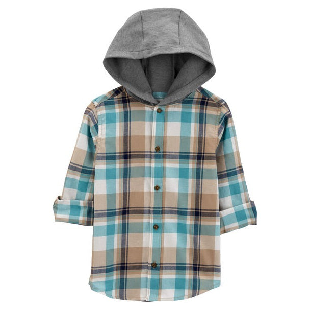 Boys' Plaid Button-Down Shirt with Hood 3R329410-981