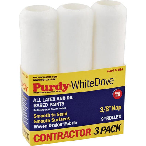 White Dove Woven Fabric 9 in. W X 3/8 in. Paint Roller Cover 3 Pack