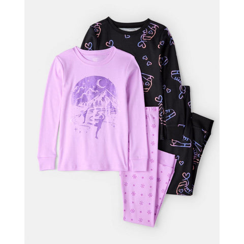 Girls Cotton Snug Fit 4-Piece Pajamas 3U026