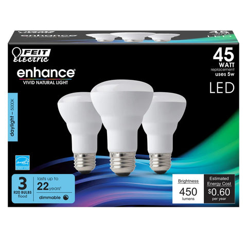 Daylight 3-Pack 45W R20 Enhance Reflector LED Light Bulbs R20DM/9