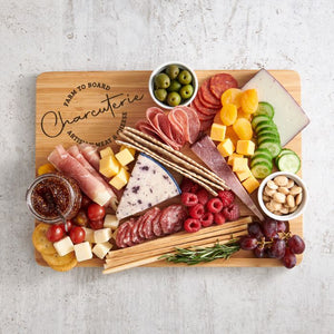 Rectangle Bamboo Charcuterie Board 43212 with food