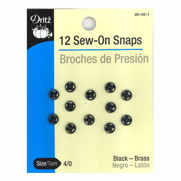 Dritz Black Sew on Snaps s-80-1-40
