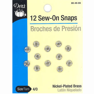 Dritz Nickel Plated Brass Sew on Snaps S-80-65-40