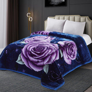 Midnight Rose Super Heavy Weight Blanket: purple roses, navy background