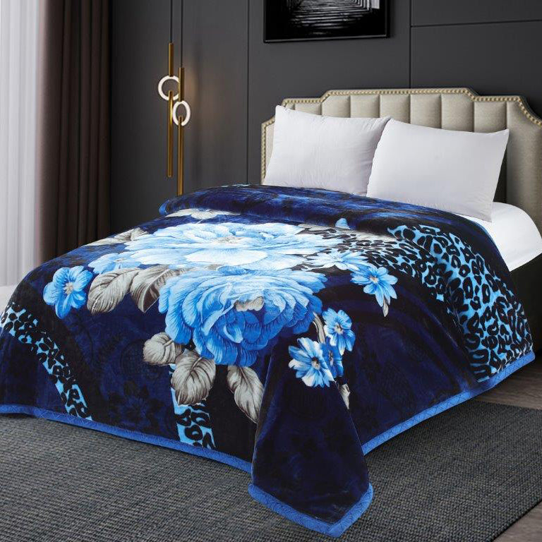 Indigo Peony Super Heavy Weight Blanket: blue peonies, navy background