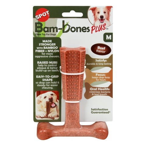 Bam-Bones Plus T-Bone Dog Chew Toy for Moderate to Aggressive Chewers 6-Inch Beef Flavor