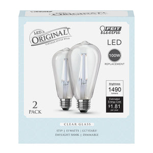 Daylight 2-Pack 100W Clear Glass Vintage Edison LED Light Bulbs ST19100CL9