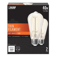 Soft White 2-Pack 40W ST19 LED Thin Filament Vintage Edison Light Bulbs ST1940