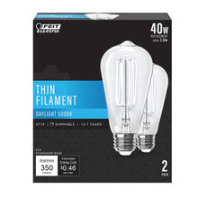 Daylight 2-Pack 40W ST19 LED Thin Filament Vintage Edison Light Bulbs ST1940