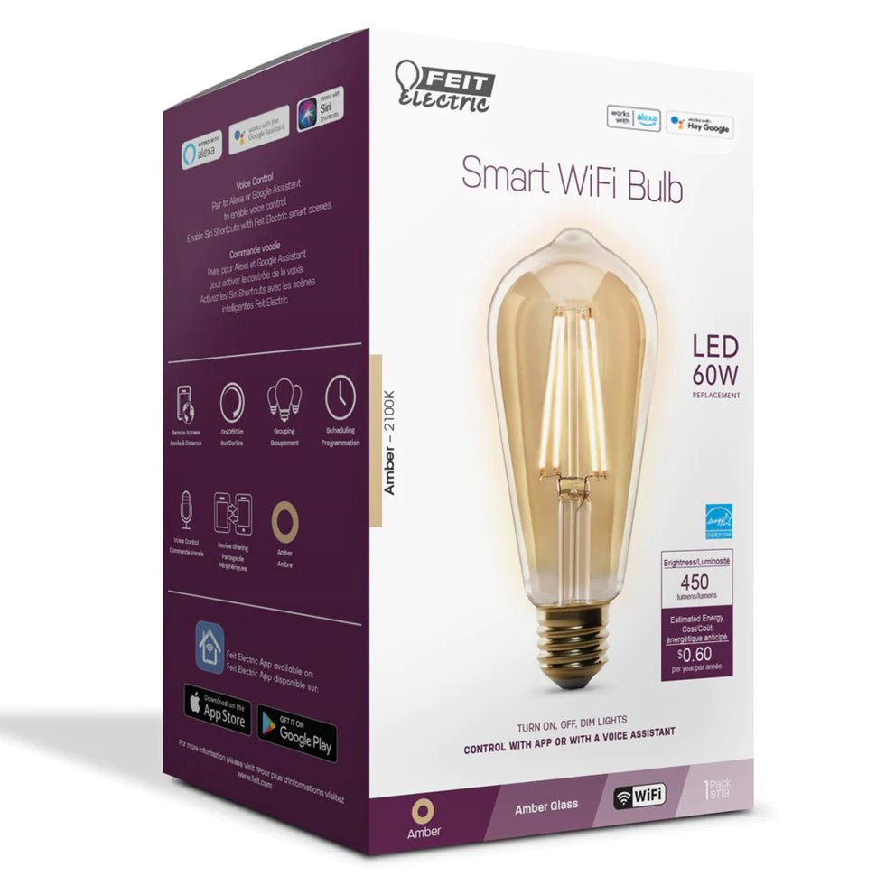 60W Amber Vintage ST19 Smart WiFi LED Light Bulb ST1960