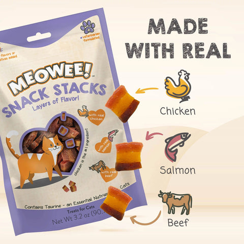 Snack Stacks Made with Real Chicken, Salmon and Beef Cat Treats, 3.2 oz