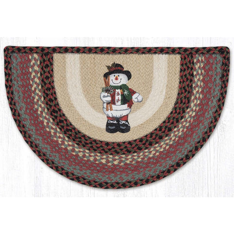 Snowman in Top Hat braided jute slice rug