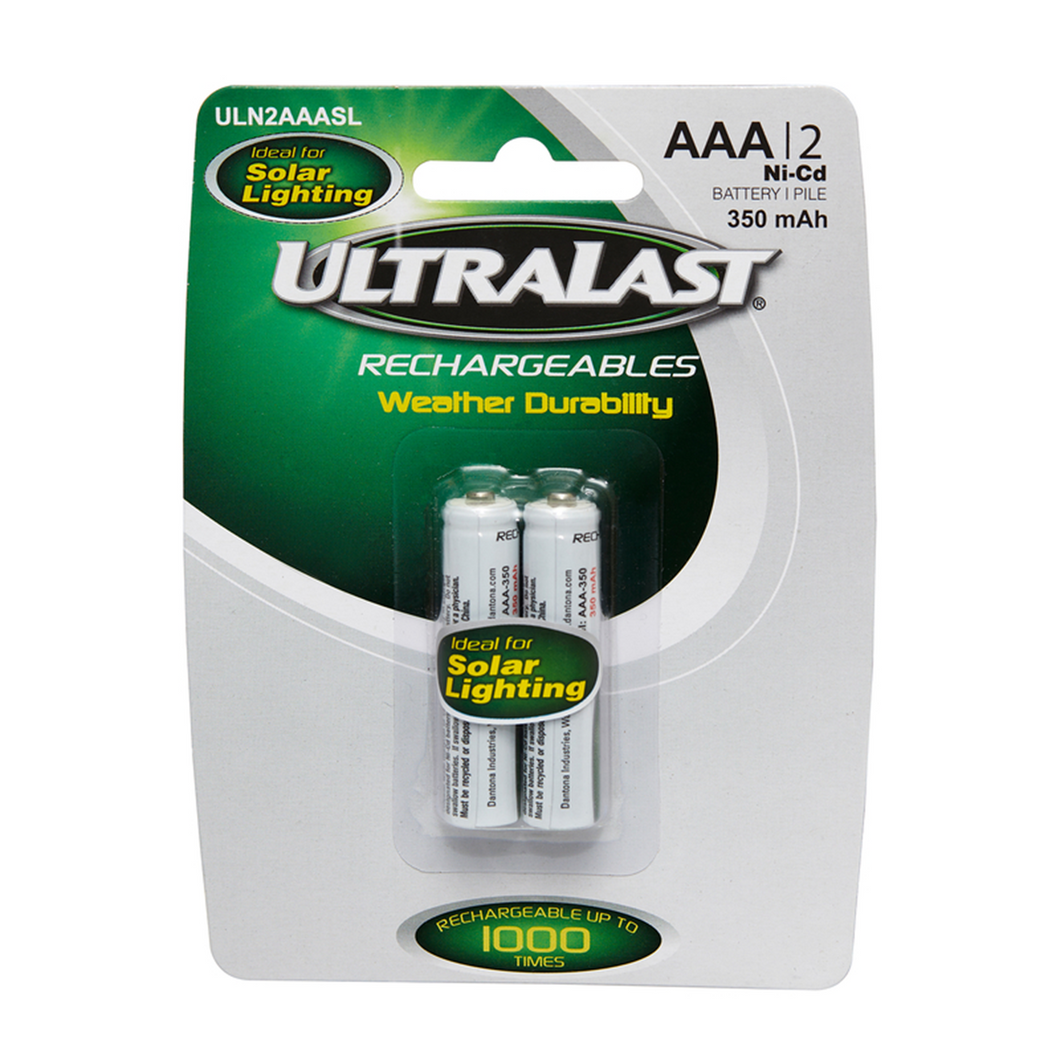 Solar Rechargeable AAA Battery 1.2 Volt 350 mAh 2 pk ULN2AAASL