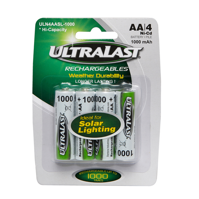 Solar Rechargeable Battery Ni-Cad AA 1.2 V 1000 mAh ULN4AASL.1000 4 pk