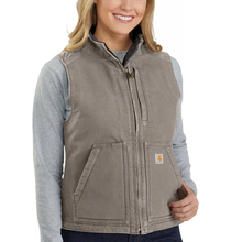 Women's Sherpa Lined Duck Mock Neck Vest 104224 Taupe