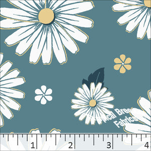 Teal Tropical Breeze Fabrics Standard Weave Daisies Poly Cotton Fabric 5708