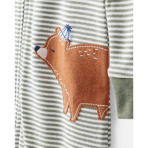 Toddler Boy Bear Striped 100% Cotton Long-Sleeve Snug Fit 1-Piece Pajamas - Green