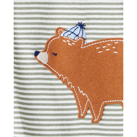 Toddler Boy Bear Striped 100% Cotton Long-Sleeve Snug Fit 1-Piece Pajamas - Green