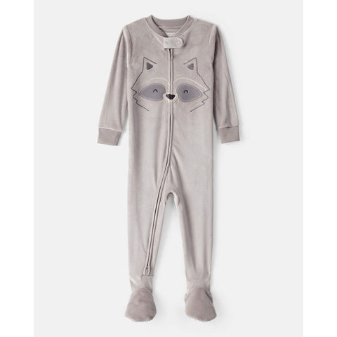 Toddler Boy Raccoon DreamPlush Long-Sleeve Snug Fit 1-Piece Pajamas - Grey