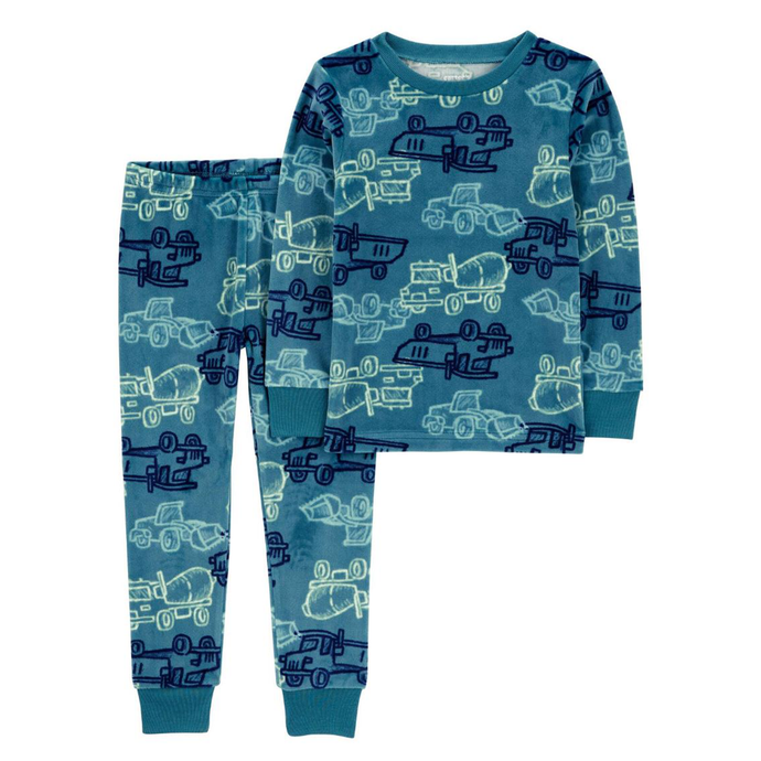 Toddler Boys' 2-Piece Fuzzy Velboa Construction Pajamas 2R858510