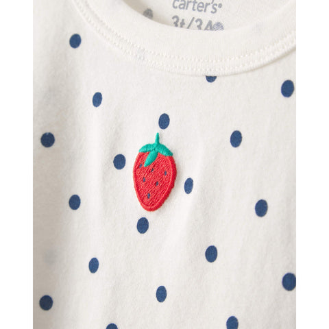 Toddler Girl Strawberry Polka Dot Top - White