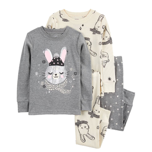 Toddler Girls' 4-Piece Bunny Cotton Blend Pajamas 2R926010