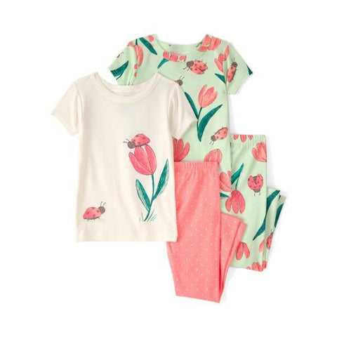 Toddler Girls' Ladybug Floral Top and Pajama Pants, 4-Piece Set 1U595710