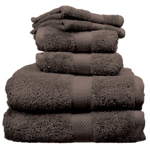 Coffee color towels and wash cloths.
