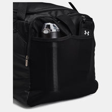 Bottle in mesh pocket on Black Under Armour Undeniable 5.0 Duffle Bag